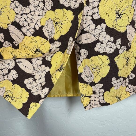 Boden Floral Pencil Skirt Size US 6 UK 10R Yellow Brown Pockets Lined Pleated - Picture 4 of 13